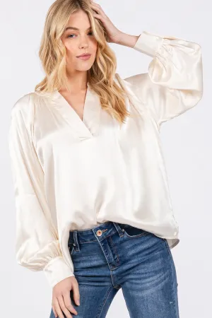 SAGE   FIG Notched Long Sleeve Blouse