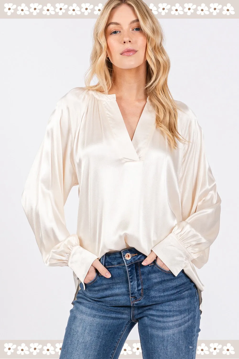 SAGE   FIG Notched Long Sleeve Blouse