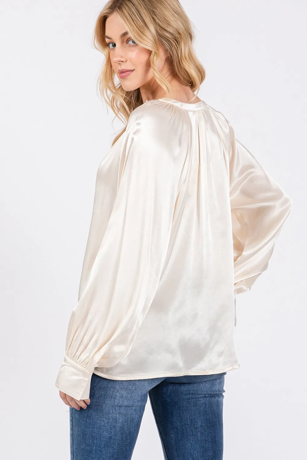 SAGE   FIG Notched Long Sleeve Blouse