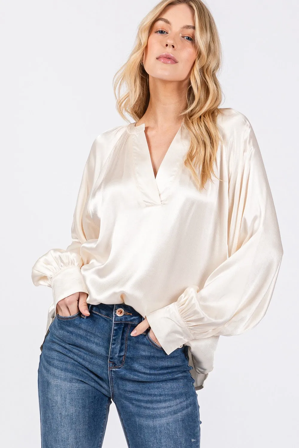 SAGE   FIG Notched Long Sleeve Blouse