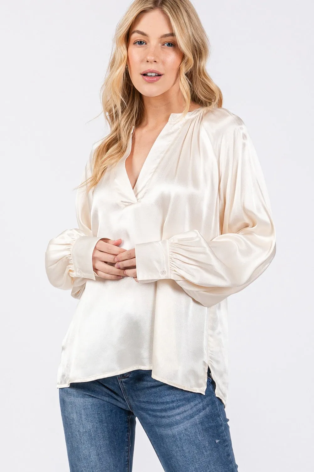 SAGE   FIG Notched Long Sleeve Blouse