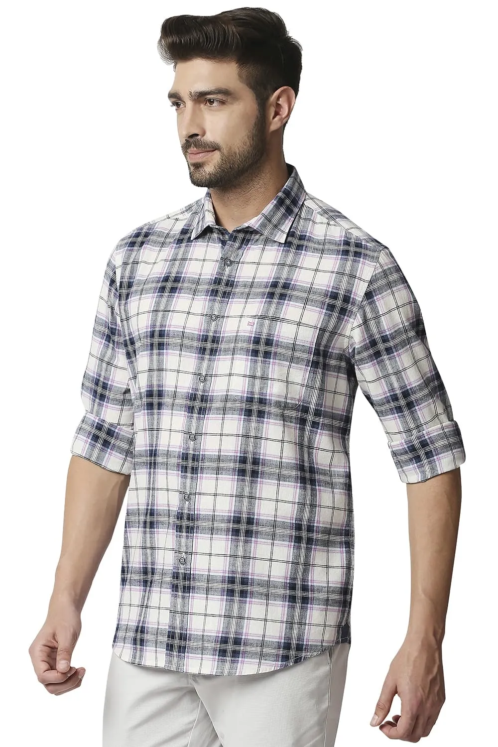 Slim Fit Cotton Jute Checks Shirt