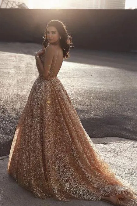 Sparkly A Line Elegant Long Prom Dress, Evening Party Dresses PFP1546