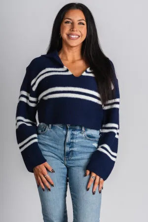 Stripe collared sweater navy/white