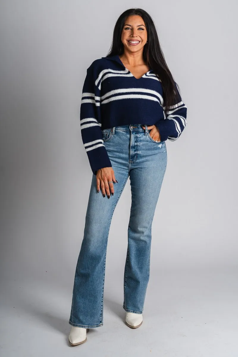 Stripe collared sweater navy/white