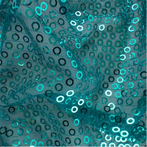 Turquoise Circle Sequin Mesh Fabric