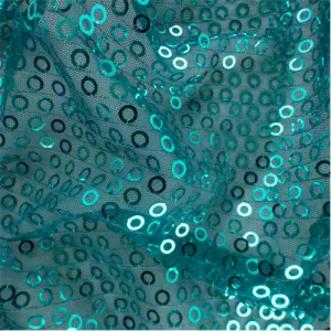 Turquoise Circle Sequin Mesh Fabric