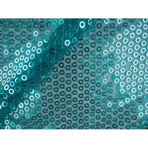 Turquoise Circle Sequin Mesh Fabric