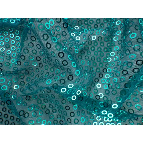 Turquoise Circle Sequin Mesh Fabric