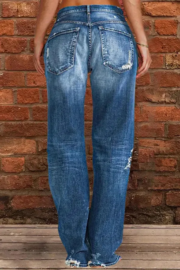 Vintage Washed Ripped Wide Leg Jeans