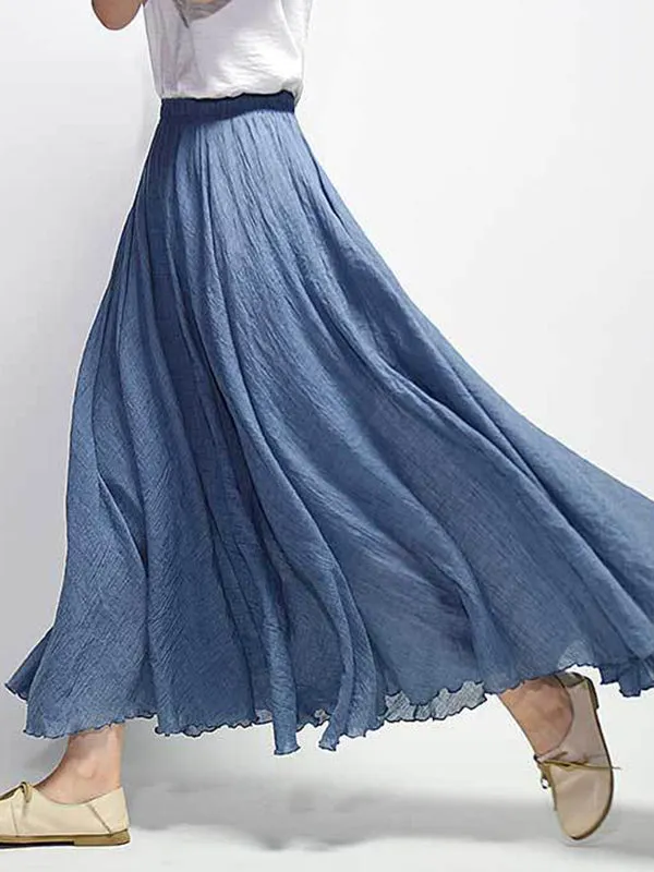 Wenkouban-Christmas Thanksgiving Casual A-Line Elastic Waist Solid Color Skirts