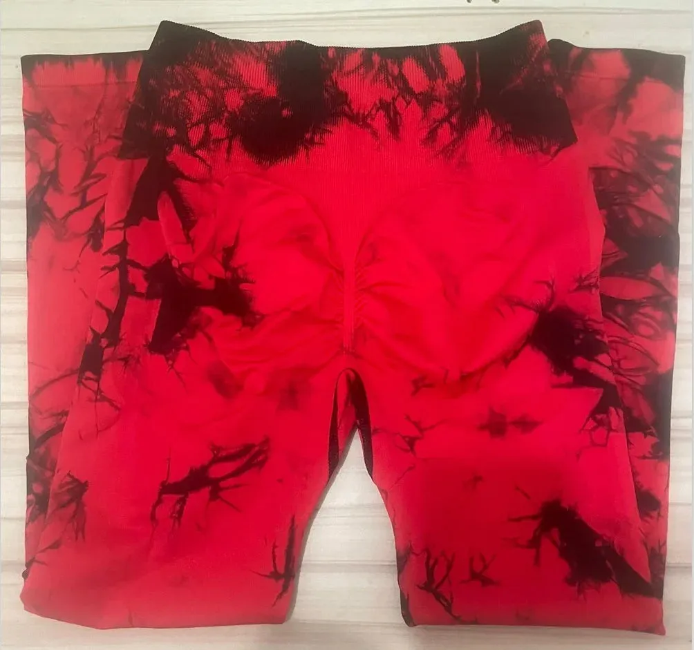 Women Tie Dye Hollow Out Leggings High Waisted Gym Tights