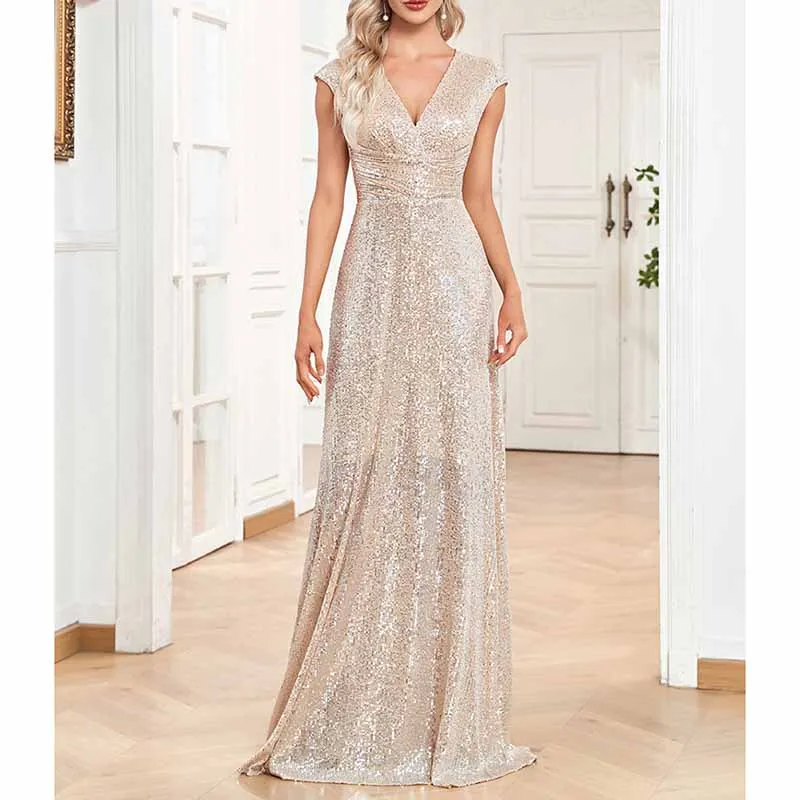Women's Plus Size Sleeveless Sequin Maxi Evening Dresses