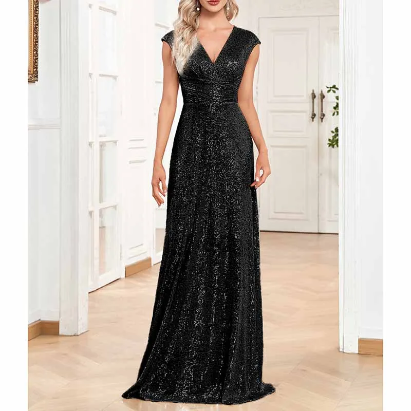 Women's Plus Size Sleeveless Sequin Maxi Evening Dresses