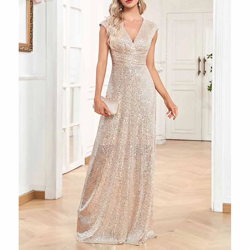 Women's Plus Size Sleeveless Sequin Maxi Evening Dresses