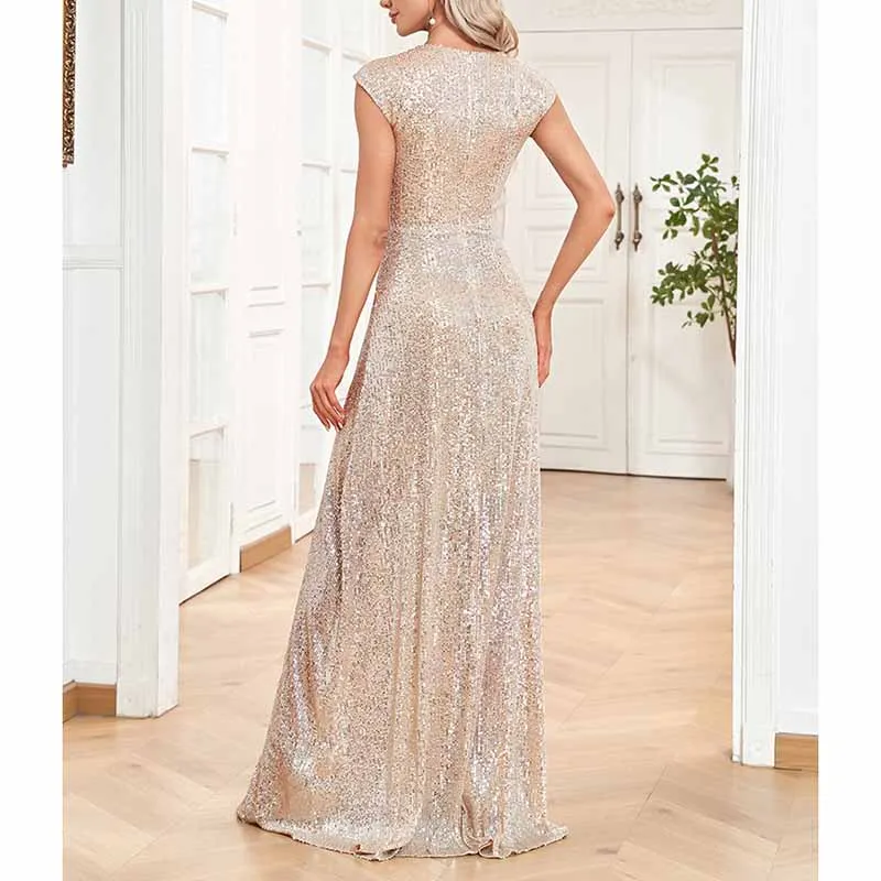 Women's Plus Size Sleeveless Sequin Maxi Evening Dresses
