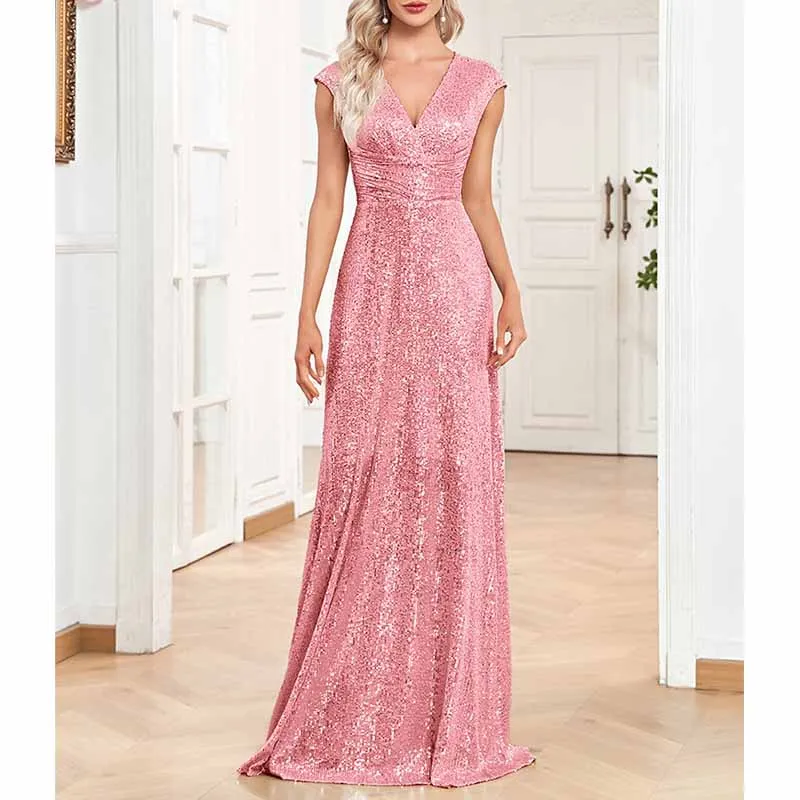 Women's Plus Size Sleeveless Sequin Maxi Evening Dresses