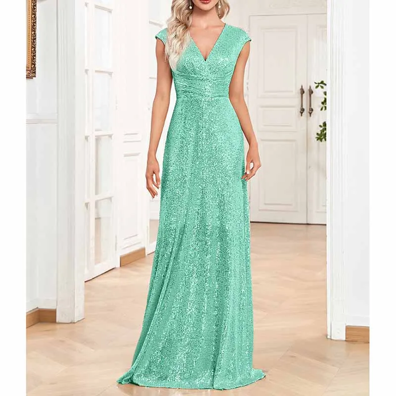 Women's Plus Size Sleeveless Sequin Maxi Evening Dresses