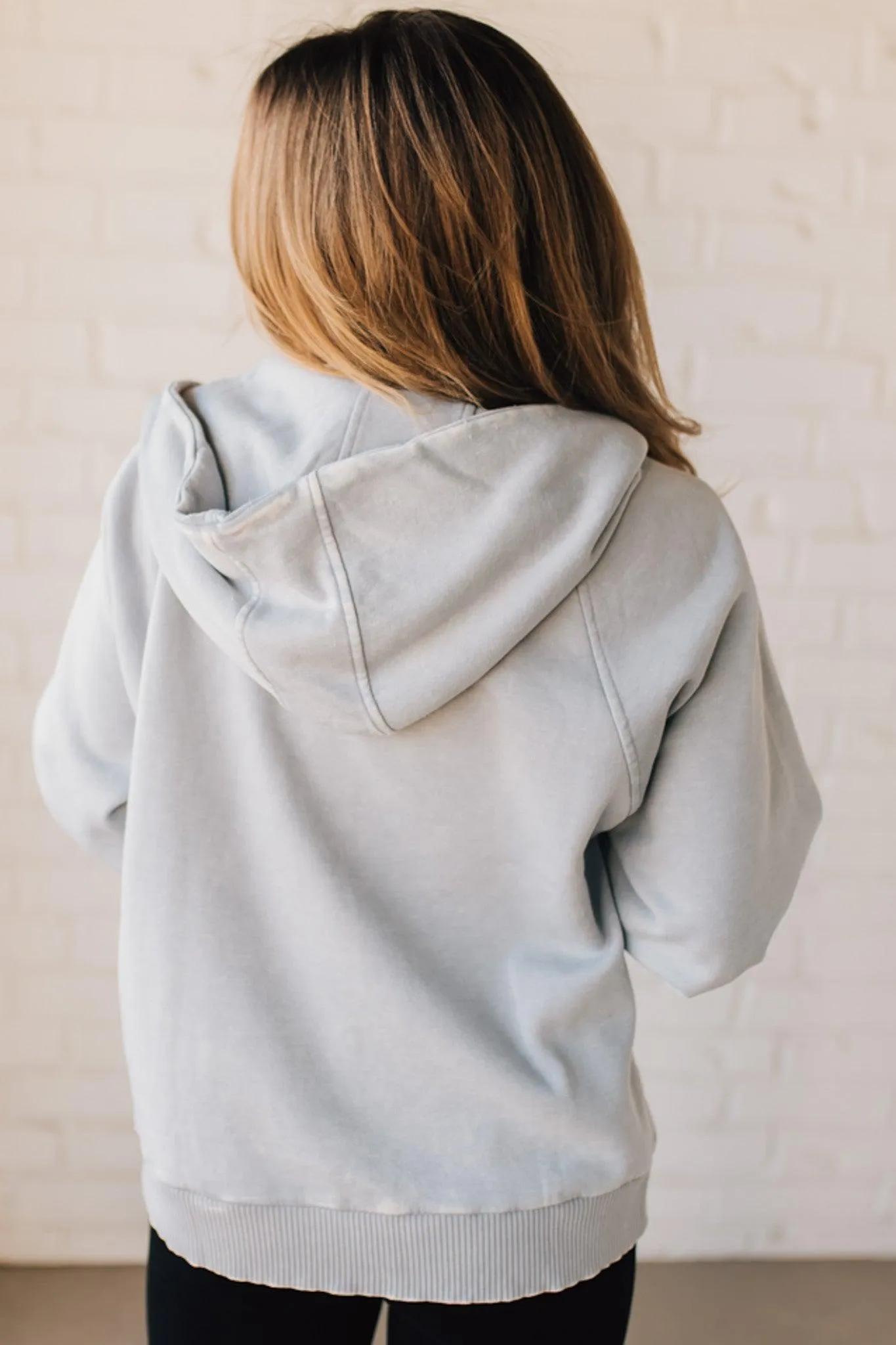 Zip Henley Acid Wash Fleece Hoodie